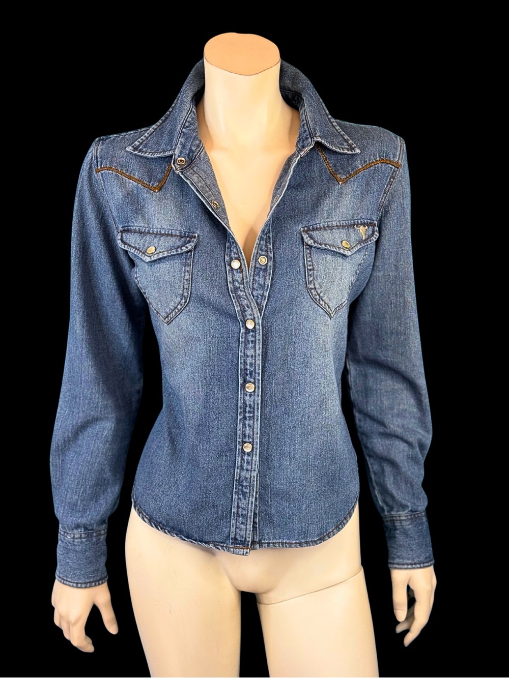 Harley Davidson Blue Denim Western Snap-Front Shirt M